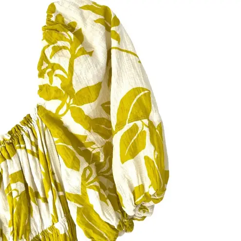 Maeve  Anthropologie Feliciana Puff Sleeve Chartreuse White Mini Dress size small