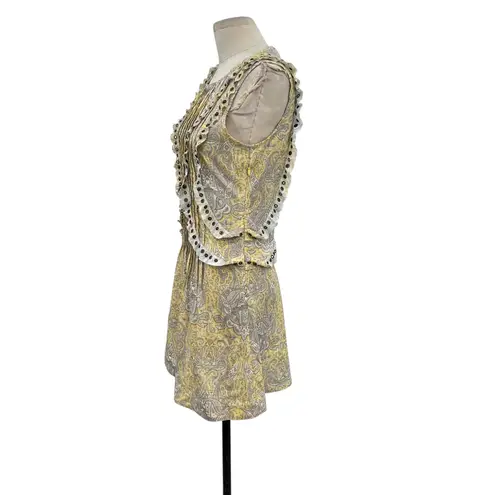 Pam & Gela Pam & Gela Raw Edge Dress Paisley Print Grommet Sleeveless Yellow Size Small