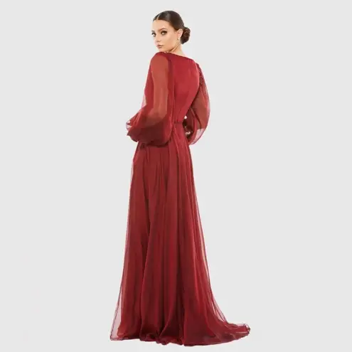 Mac Duggal 67873 Womens Sheer Blouson Sleeve Surplice Gown
