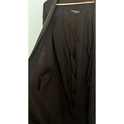 Skull Cashmere Sweater S Brown Ribbed Twist Belted Long Cardigan Cashmere Wool