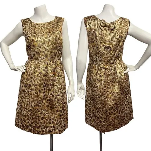 J.Crew  Women's Sz 4 Golden Brown Sheath Dress Leopard Print Bow Preppy Casual