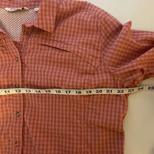 Orvis  GINGHAM CHECK Casual Fishing Hiking Shirt Zip Pocket, Chamois Size XL