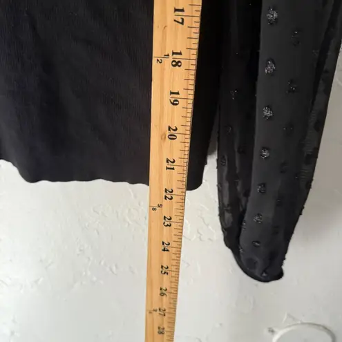 Tahari Black Small Ribbed Knit Top Sheer Dotted Mesh Sleeve Blouse Coquette