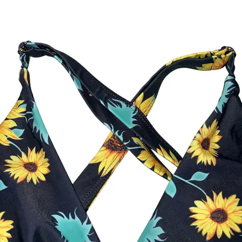 Hanna Nikole Womens Swimsuit Dress Sunflower Print Asymmetrical Hem Blue Yellow Size 18W