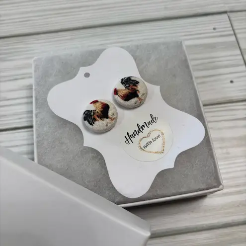 Handmade Chicken Print Button Earrings, Button Earrings, Gifts, Stocking Stuffers