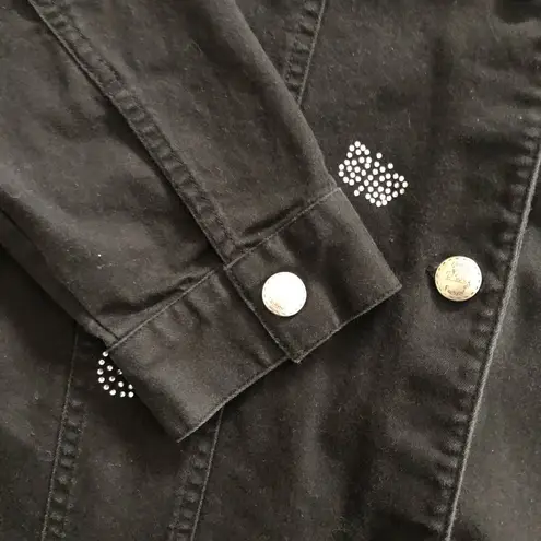 Quacker Factory Denim Stretch Jacket L Rhinestone Butterflies Casual Wardrobe