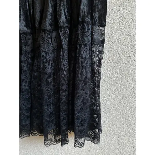 Vtg 90’s Judy Knapp Blk Crushed Velvet Lace Prairie Boho Cottage Maxi Skirt USA Black