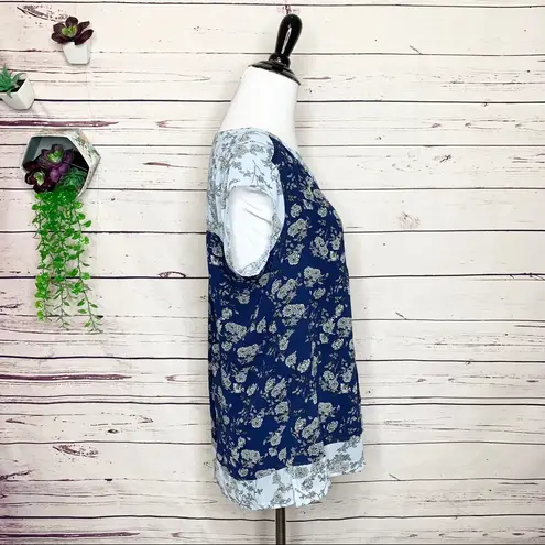 DR2 Daniel Rainn Blue Two Tone Boho Floral Blouse Top Size Small