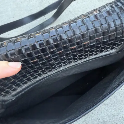 Bally Italian Leather Black Woven Medium Sized Shoulder Bag