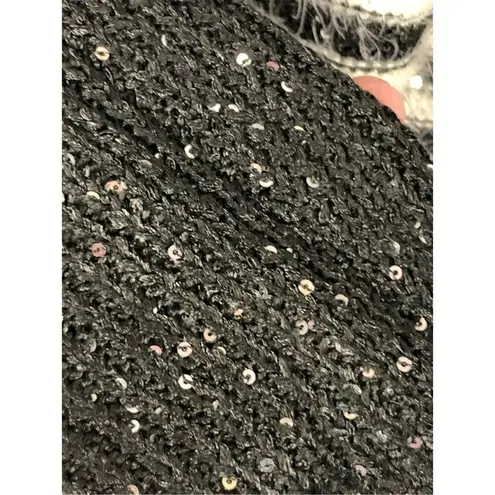 Gibson Latimer Box 001 Women's Striped Sequin Knit Sweater Black White Size Medi