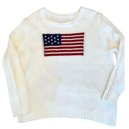 American Flag Sweater White Blue Red Oversized L Size L