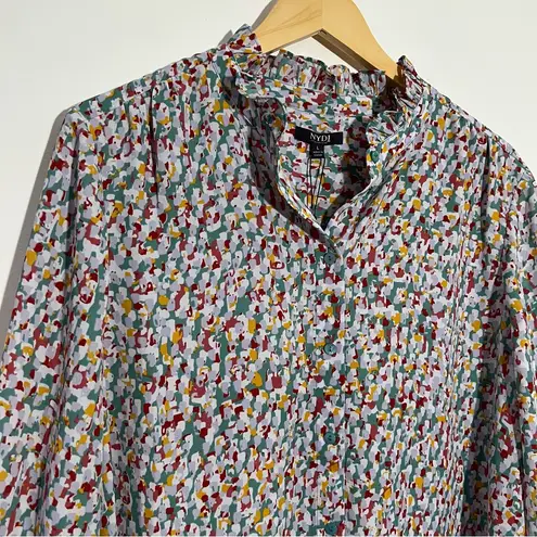 NYDJ Ruffle Neck Long Sleeve Blouse In Canyon Geo Size Large