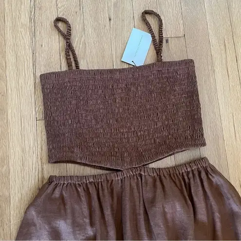 Faithfull the Brand Tayari Linen Maxi Dress 12 Cinnamon Cutout Smock Sundress