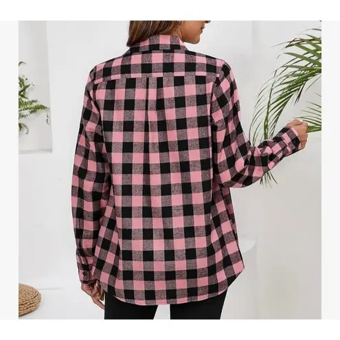 Women’s Flannel Shirt Size 2XL Blush Black Grey New Without Tags Pink