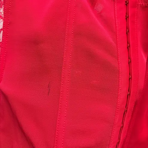 Sophie B. red & black floral lace bow detail sheer corset White Size M