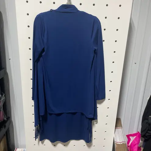Serena Williams Signature Statement Dress & Fringe Cardigan Set XS Navy Blue Sle