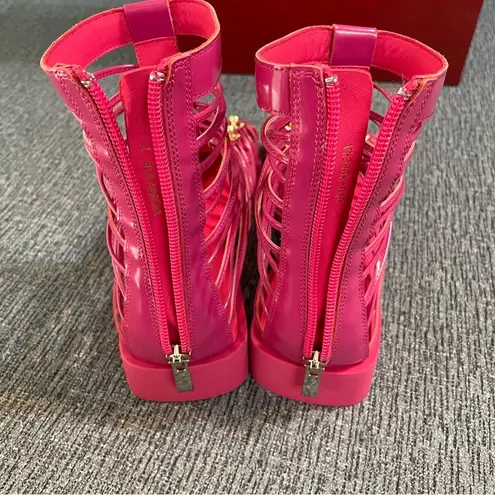 Vivienne Hu New York Square Toe Strapped Leather Cage Sandals Pink Size 7