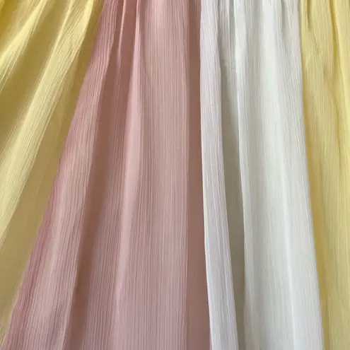 Pastel Pink White Yellow Long Chiffon Maxi Summer Sun Dress Size Medium