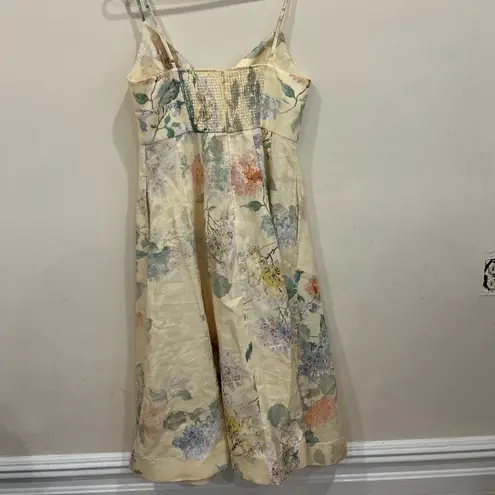 Zimmermann Illuminate Picnic Dress in Lemon Hydrangeas Size 3 AU Floral Linen