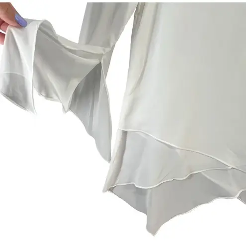 Sharagano Blouse Womens S White Bell Slit Sleeve Asymmetric Layers Modern Fairy