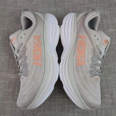 Hoka ONE ONE Bondi 8 Harbor Mist Rose Gold Grey Womens Run Comfort Sneaker 12B