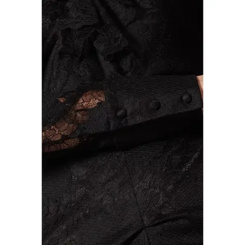 Alexis Lucasta Gown Women's 10 Black Lace Ruched Ruffle Trim Maxi Evening Formal