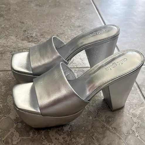 Cult Gaia Nadia Platform Sandals in Shiny Silver, NWT, Size EU 37