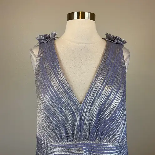 XScape Sleeveless V-Neck Metallic A-Line Long Evening Gown Purple Size 14W Dress