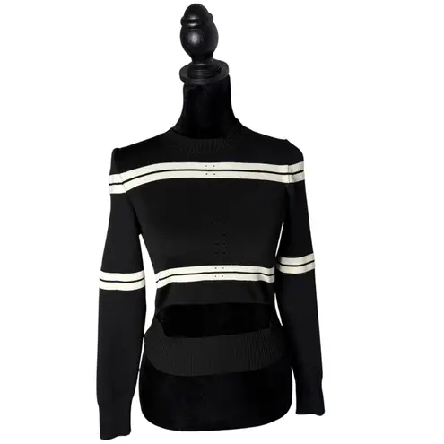JF Lefon Cut Out Knit Top Women S Black Striped Long Sleeve Sweater Designer