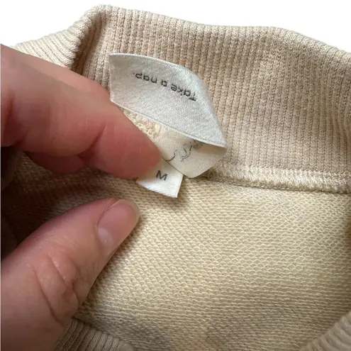 Nap Drawstring Hem Cotton Oversized Pocket Sweatshirt Beige/ Pale Yellow Size M Size M