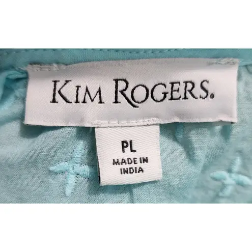 kim rogers Womens Top PL Blue Long Sleeve Button Up Embroidered Blouse