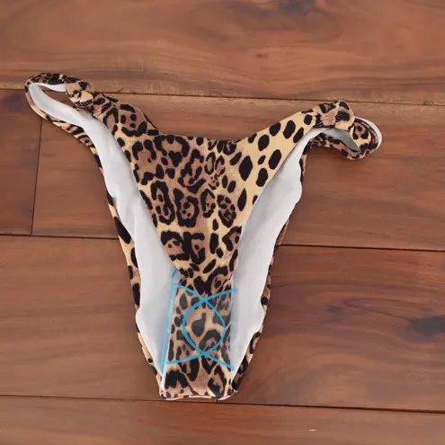 ASOS DESIGN Leopard Print Rib Knit High Leg Bikini Bottoms Size US 0 Brown