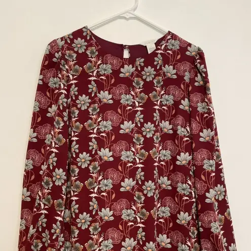 Caslon NEW NWT Floral Print Long Sleeve Drop Waist Mini Dress Burgundy Maroon S