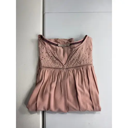 My Danielle Womens Top Small Pink Short Sleeve Eyelet Boho Blouse