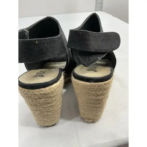 Brash Womans  Espadrille Wedge Sandals 8.5 Black Peeptoe Sling Back