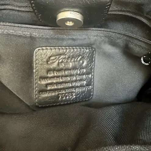 Fossil  Black Canvas Leather Trim Satchel Bag Y2K Square Handles Crossbody Key