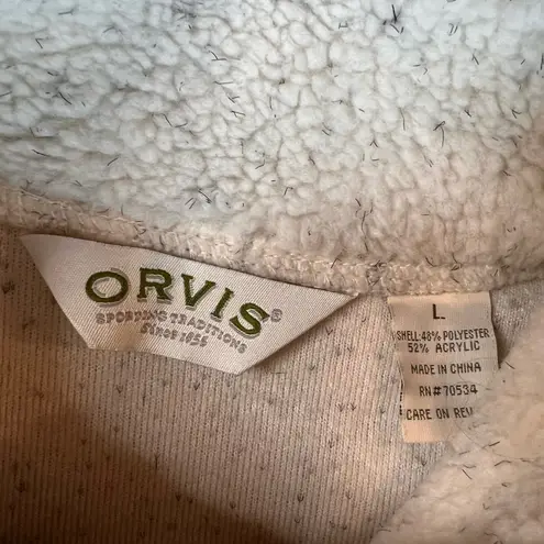 Orvis Cream w/ Black Speckels Sherpa w/ Floral Tapestry Detailed Vest - Large