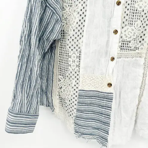 Gimmicks by BKE Gimmicks BKE Womens Boho Coastal Striped Lace Long Sleeve Button Up Shirt Size M