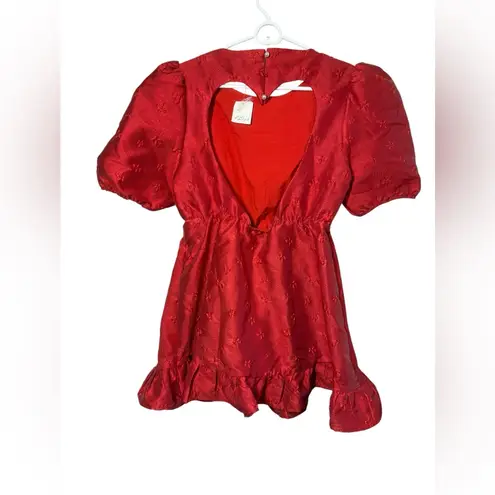 NWT Sister Jane Jacquard Mini Dress With Open Heart Back Sz Medium Red