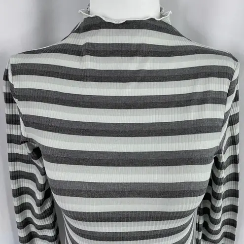 Cali Be New Striped Ribbed Mock Neck Long Sleeve Top Grey Multi