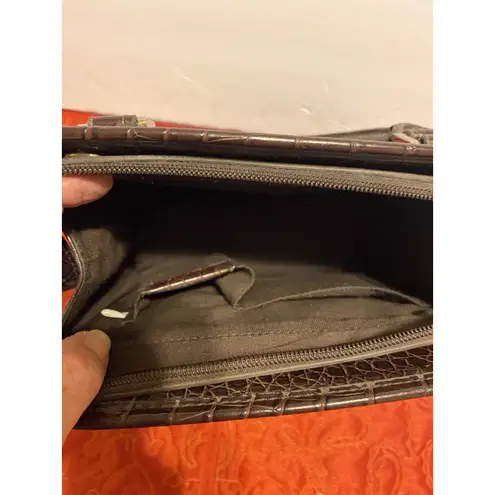 Faux Alligator & Fabric Handbag, Embossed Hearts Brown w/ Silver Heart Accents