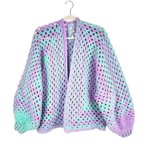New Handmade Crochet Cardigan Open Front Sweater Premium Acrylic OS Purple Size undefined