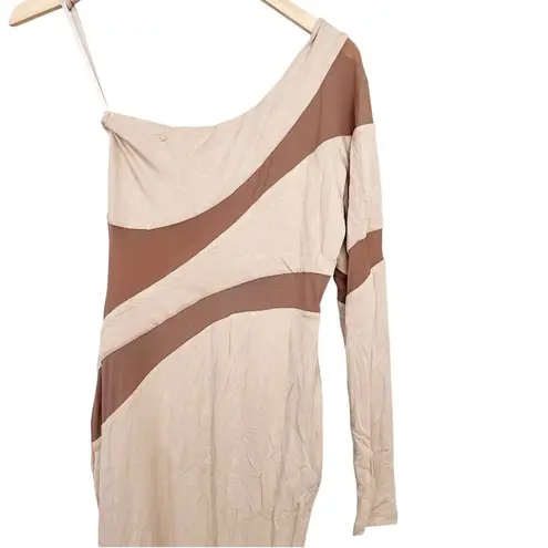 JLUXLABEL Tan One Shoulder Dress Sz M