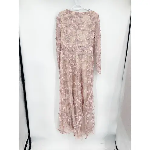 Mac Duggal 70224 Rose Pink Floral Applique Long Sleeve Illusion Gown Size 8 NWT