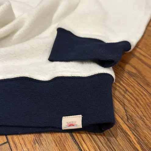 Faherty Beach Fleece Ringer Crewneck Sweatshirt White & Navy Blue M - Image 7