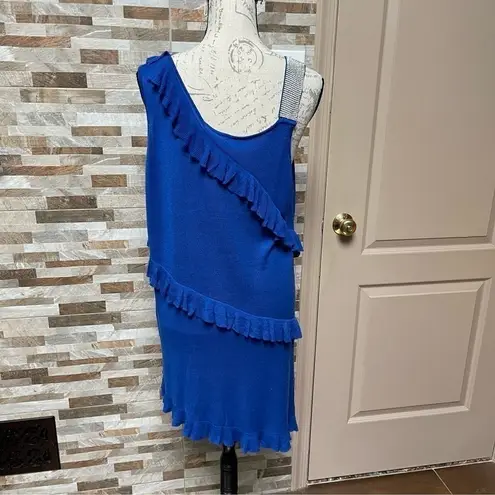 Belldini NWT cobalt blue asymmetrical knit dress w rhinestones and ruffles Sz XL