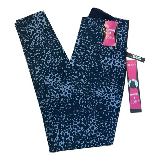TeezHer Women’s Printed Leggings LA Giraffe Blue Size Small NWT Smoothes Slims