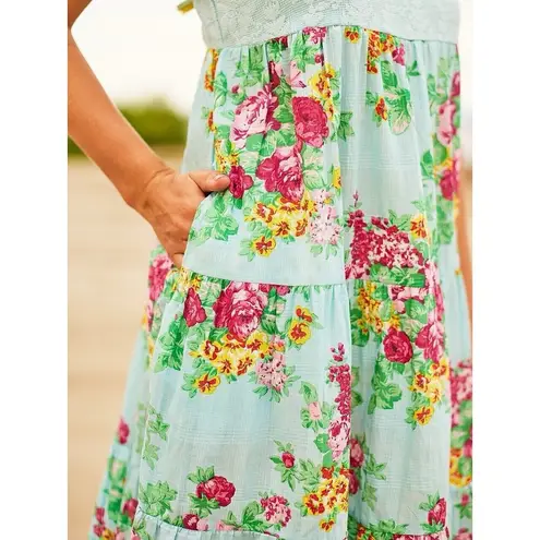 April Cornell Francesca Crochet Sundress Flowy Blue Boho Cottagcore Lagenlook XS