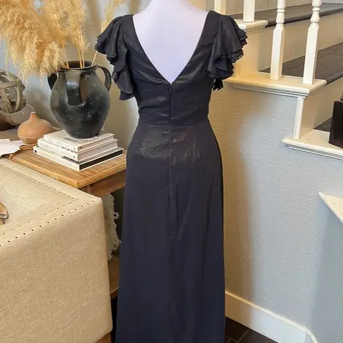 Dessy Collection Metallic Navy Blue Ruffled Sleeve A