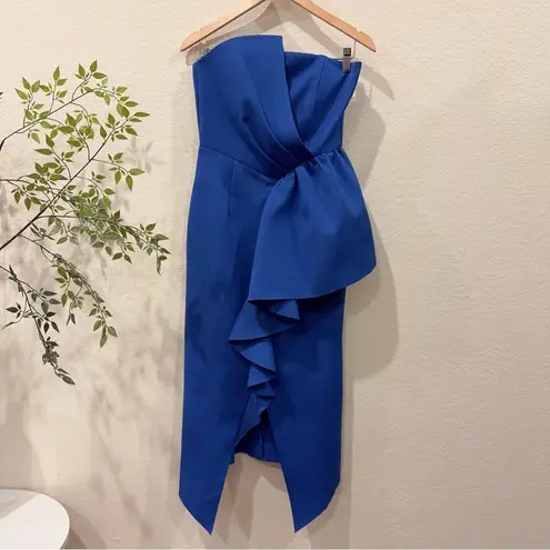 Elliatt Reception Ruffle Strapless Cocktail Midi Dress in Cobalt Blue Size S NWT